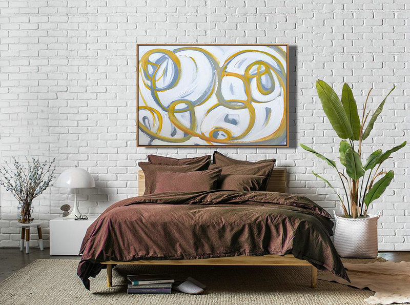 Handmade Painting Large Abstract Art,Horizontal Palette Knife Contemporary Art,Abstract Painting On Canvas,White,Yellow,Grey.etc
